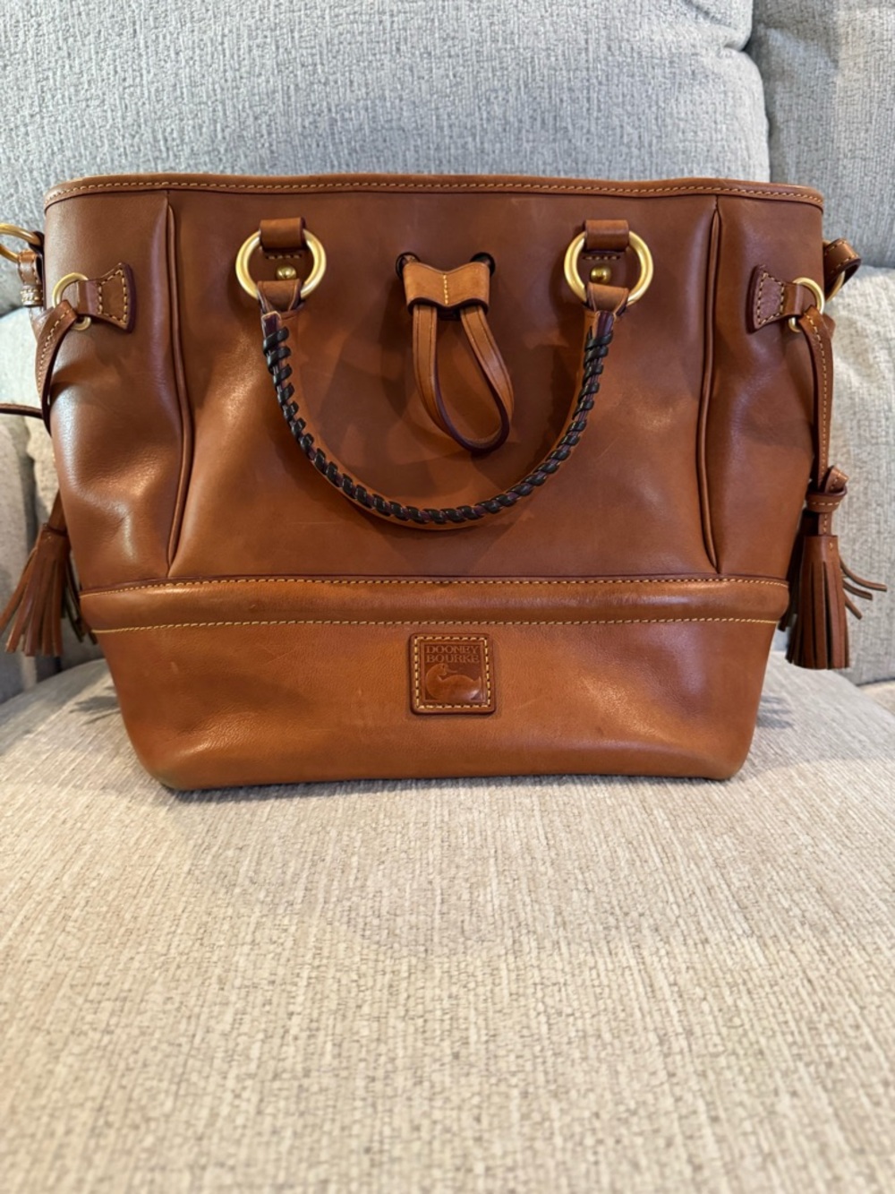 Dooney & Bourke Cognac Leather Tote with Braided Handle
